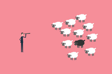 Minimalist stile. vector business finance. Successful vision concept with  icon of businessman and telescope, Symbol leadership, strategy, mission, objectives.