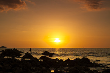 Fototapeta na wymiar Seascape during sundown, Beautiful nature seascape and rocks.