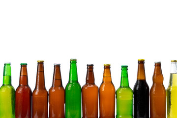 Set of beer bottles isolated