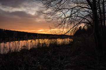 Naklejka premium sunset over the river Daugava