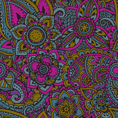 Vector seamless pattern with henna mehndi floral elements.