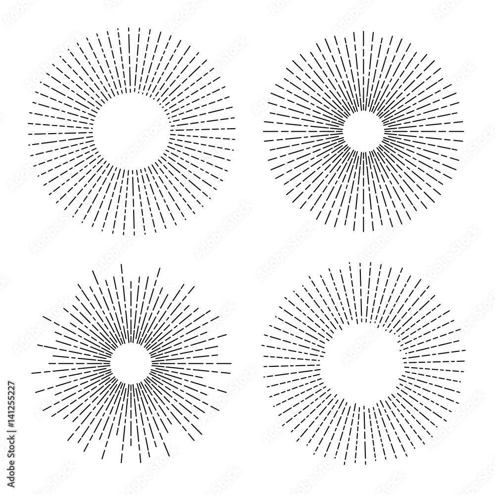 Poster sun and rays vector icons set of thin line