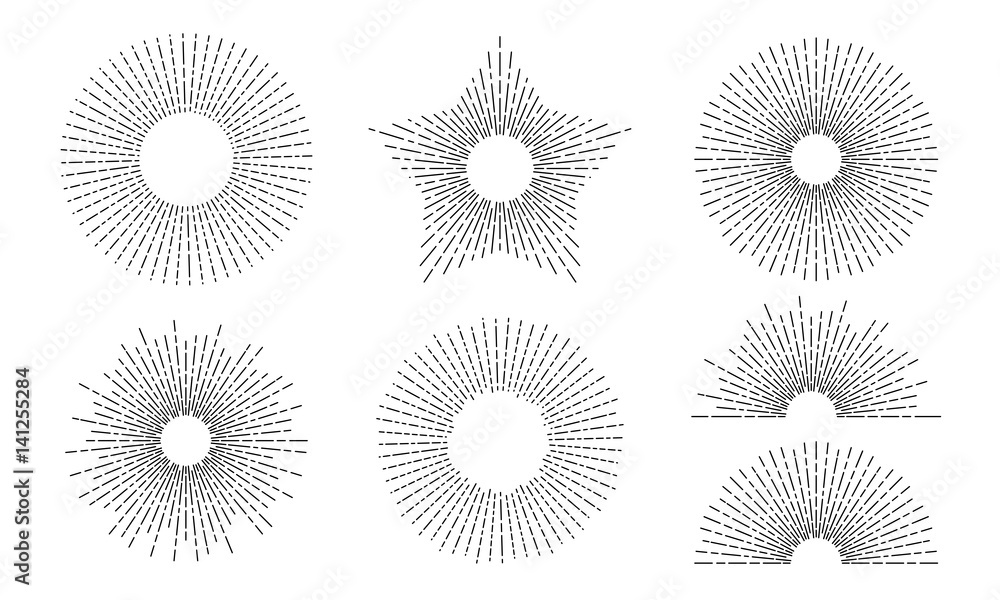 Poster sun and rays vector star and bow icons set of thin line