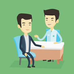 Doctor consulting male patient in office.