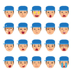 Set of a technician faces showing different emotions