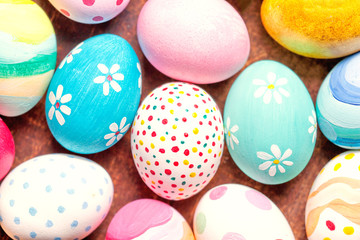 Easter Background - Colorful Easter Eggs with copy space..