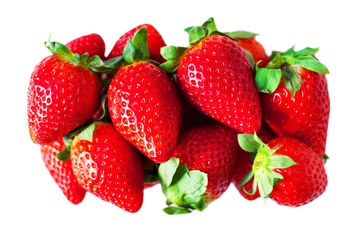 Fresh Strawberries in a box isolated on white  background close up.