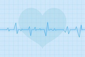 Blue electrocardiogram with heart symbol