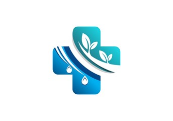 medicine, pharmacy, health, potion, logo, medical herbal nutrition plants water organic icon, medicinal herb health care symbol, plus medic shape vector design template