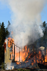 Burning house. Vertical image.