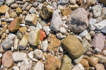 Close up of the stones on the beach