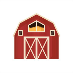 Red barn house on a white background