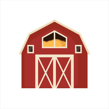Red barn house on a white background