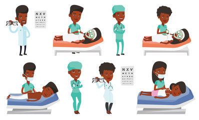 Vector set of doctor characters and patients.