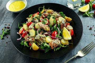 Smoked Mackerel Salad with warm boiled new potato, cherry tomatoes, chopped red onion and Ruccola...