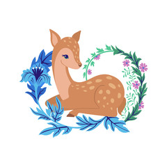 Cute deer with floral ornament.