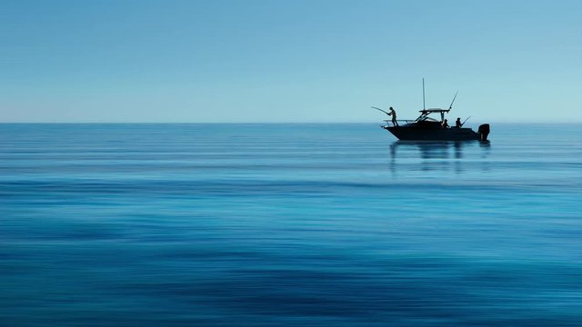 Silhouette of Sport Fishing boat in calm water in the sea of cortez