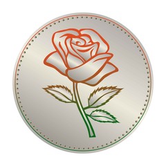 Rose sketch on the coin. Flower element. Vector illustration. Elegant floral outline design. Gray coin with flower isolated on white background. Abstract rose. Good for design, logo or decoration