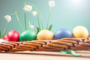 Easter colored eggs and Easter Caroling