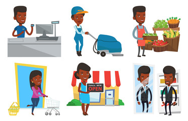Vector set of shopping people characters.