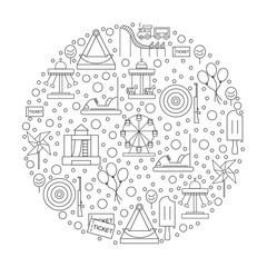 Elements of the city. Icons amusement park in the style of outlines. Vector illustration.