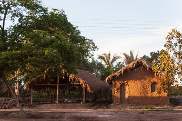 Poor mud house at sunset - Maranhao State, Brazil
