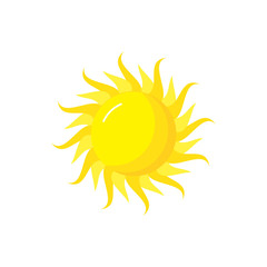 Radiant yellow sun isolated on white background. Vector illustration.
