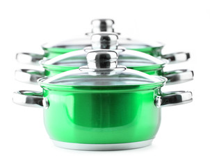 Steel pots isolated on white background