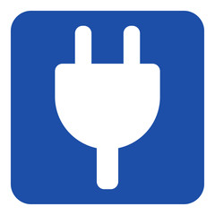blue, white sign - electrical plug symbol icon