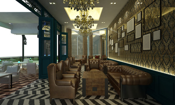 The new scene 3d rendering interior of luxury bar design