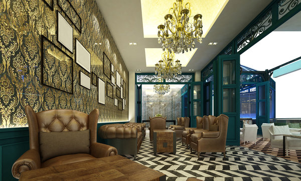 The new scene 3d rendering interior design of outdoor lounge