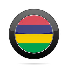 Flag of Mauritius. Shiny black round button.
