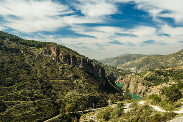 Panoramic vista over Embalse de Canales in Granada, Spain