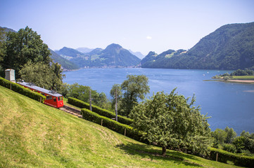 Fototapeta na wymiar Red cogwheel train in, Lucerne, Switzerland