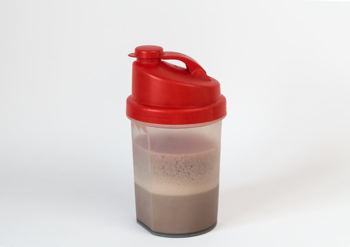 Plastic shaker with clipping path, protein chocolate coctail