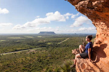 Girl at the top of Chapada's Portal - Carolina, Maranhao, Brazil