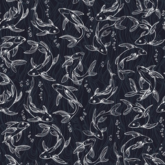 Fototapeta premium Stylized seamless fishes.