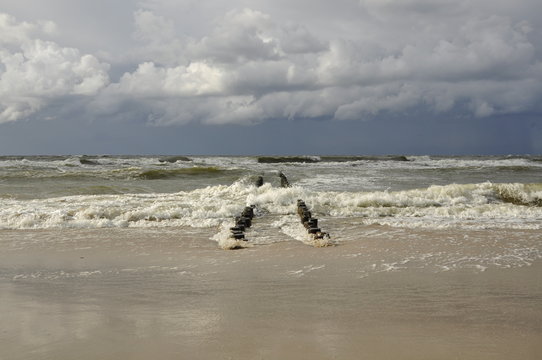 Fototapeta Chlopy City in Poland. View on the sea from beach side. Polish Baltic Sea 2013