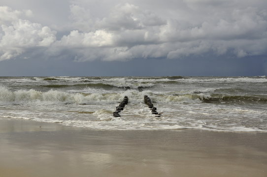 Fototapeta Chlopy City in Poland. View on the sea from beach side. Polish Baltic Sea 2013