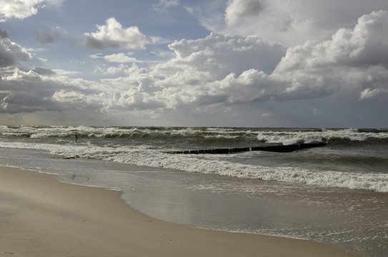 Fototapeta Chlopy City in Poland. View on the sea from beach side. Polish Baltic Sea 2013