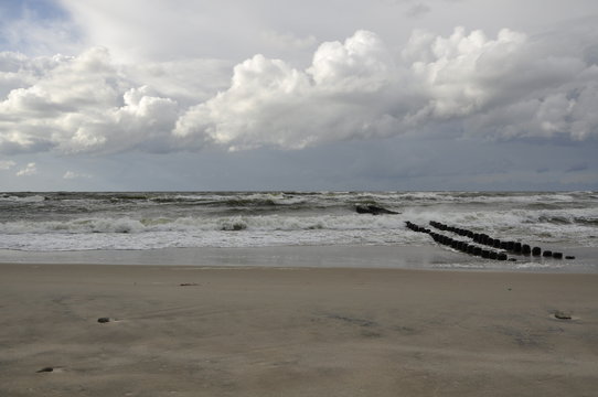 Fototapeta Chlopy City in Poland. View on the sea from beach side. Polish Baltic Sea 2013