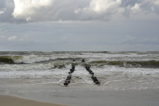 Fototapeta Chlopy City in Poland. View on the sea from beach side. Polish Baltic Sea 2013