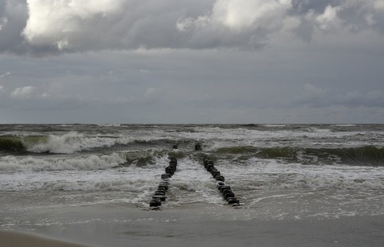 Fototapeta Chlopy City in Poland. View on the sea from beach side. Polish Baltic Sea 2013