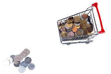 Finance Conceptual,Coins in shopping trolley