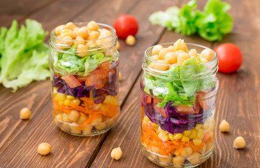Fresh salad with garbanzo beans and vegetables