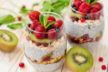 Homemade pudding chia with fruits