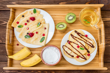Delicious pancakes and fritters for breakfast