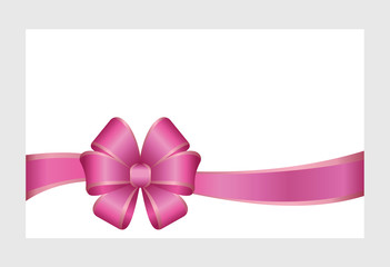 Gift Card With Pink Ribbon And A Bow on white background.  Gift Voucher Template.  Vector image.