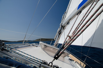 Sailing yacht leaning to the right side