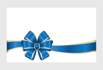 Gift Card With Blue Ribbon And A Bow on white background.  Gift Voucher Template.  Vector image.